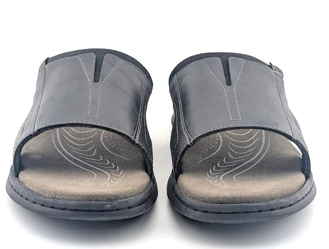 Clarks Mens Size 9.5W Walkford Band Slide Sandal Black Leather - Summer's Staple