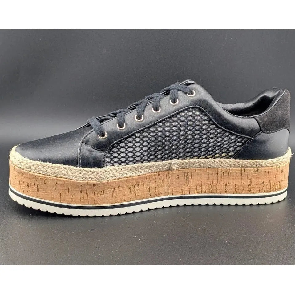 JLO Jennifer Lopez Shoes Womens Laurn Espadrille Sneaker Black Faux Leather SoleComfort.shoes