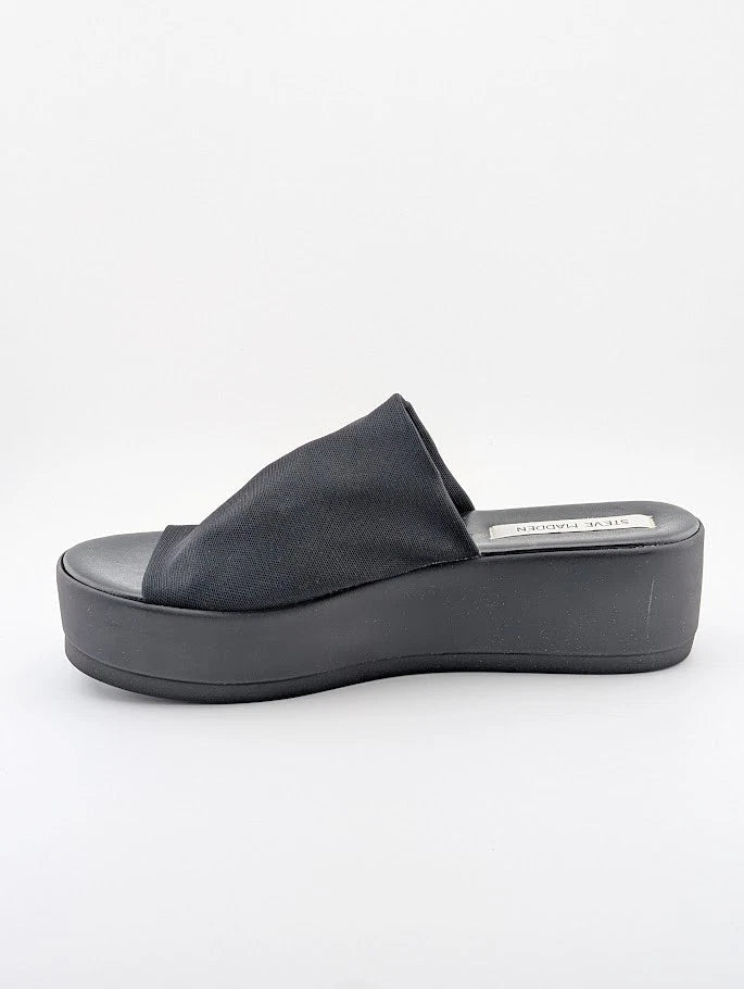 Steve Madden Size 9 Black Slinky Stretchy Platform Chunky Slide Sandals-Made In Italy SoleComfort.shoes