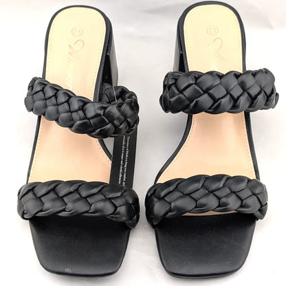 Women's Sz 7.5 Braided Heeled Sandals Strappy Square Toe Backless Mules Slip On SoleComfort.shoes