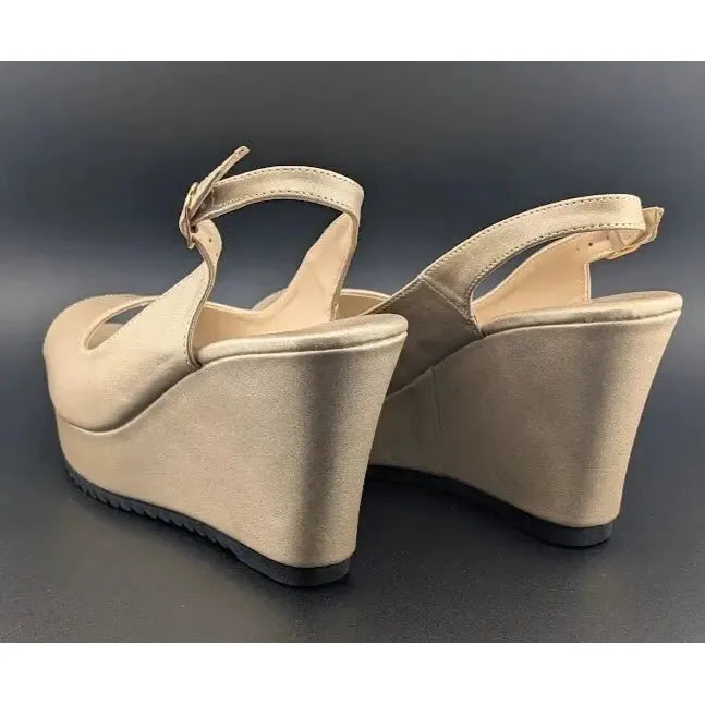 Gold Peep Toe, Slingback, 4-inch Wedge, Women's Platform Dress Shoe - Size 8-8.5 Unbranded