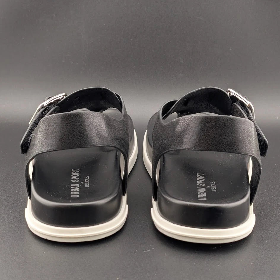Urban Sport by J/Slides Freya Wos Size 6.5 Sporty Sandals Footbed Black Metallic SoleComfort.shoes