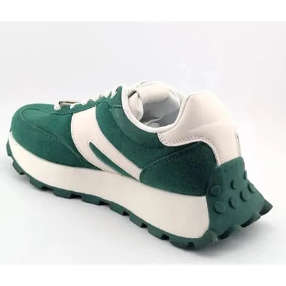 Lucky Step Women's Size 8M Retro Platform Sneaker in Green and White Lucky Step
