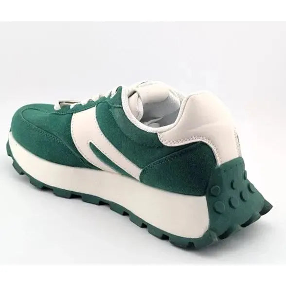 Lucky Step Women's Size 8M Retro Platform Sneaker in Green and White Lucky Step