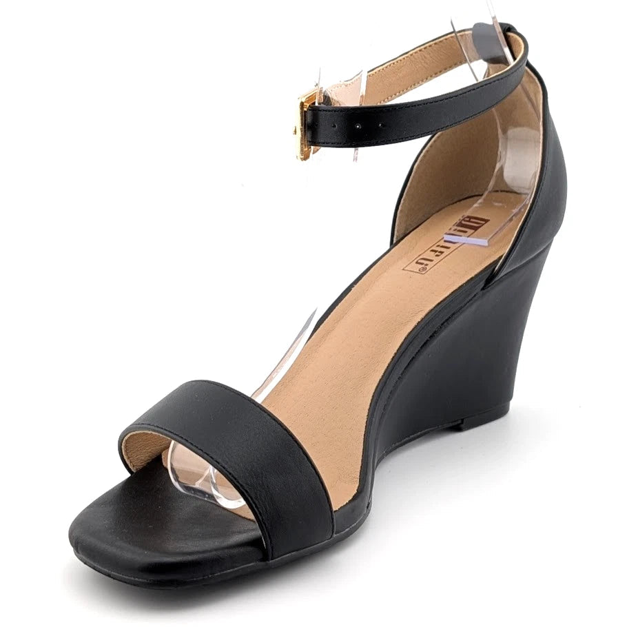 IDIFU Black Wedge Dress Sandal with Round Toe and Ankle Strap Size 8.5 IDIFU