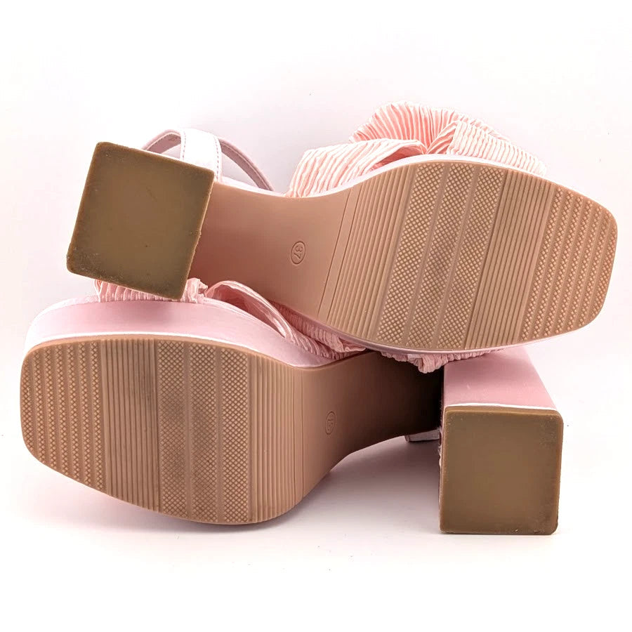 Womens Sz 37 (US 6-6.5) Bow-Knot Platform Mid-Chunky Heel Open Toe Dress Ankle Strap Sandal SoleComfort.shoes