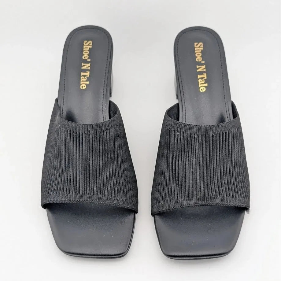 Women's Square Toe Chunky Block Heel Sandals - Open Toe Low Heel Mules Slides Shoe n Tale