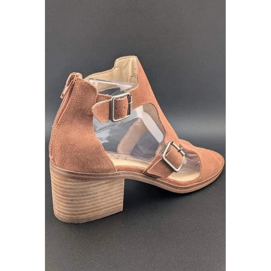 Sole Society Size 9M So-Tonni Open Toe Suede Ankle Booties Sunset Tan Sandal SoleComfort.shoes