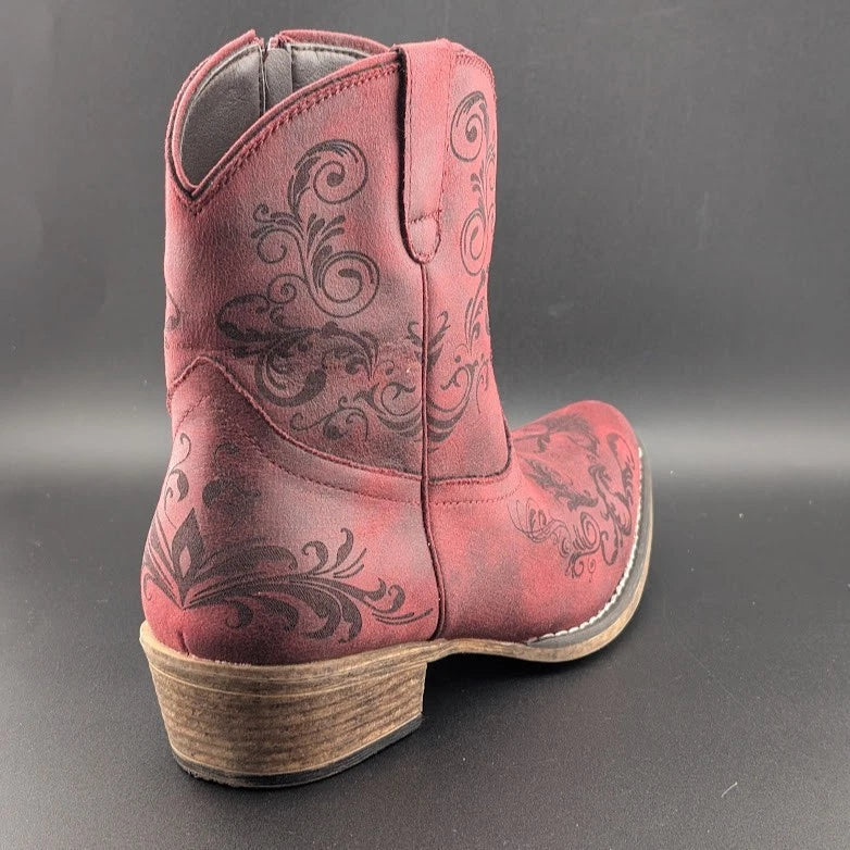 Roper Size 10 Short Stuff Embroidery Snip Toe Cowboy Booties Womens Casual Boot SoleComfort.shoes