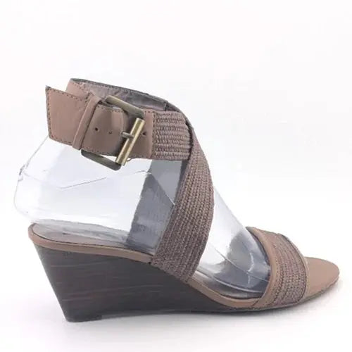 DKNY Wedge Sandals With Buckle Elastic Straps Brown Metallic Size 5.5 DKNY