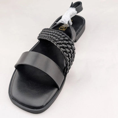 Women's Size 7.5 Black Open Toe Braided Ankle Strap Summer Sandals SoleComfort.shoes