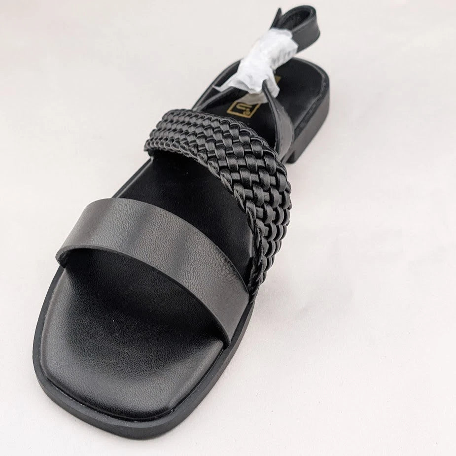 Women's Size 7.5 Black Open Toe Braided Ankle Strap Summer Sandals SoleComfort.shoes