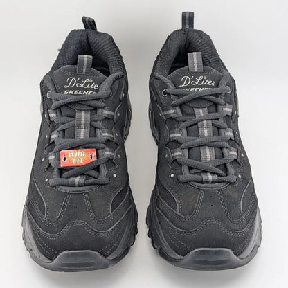 Skechers Womens Size 9.5W D'Lites Play On Black Lace-Up Oxford Sneaker 11949BBK Skechers