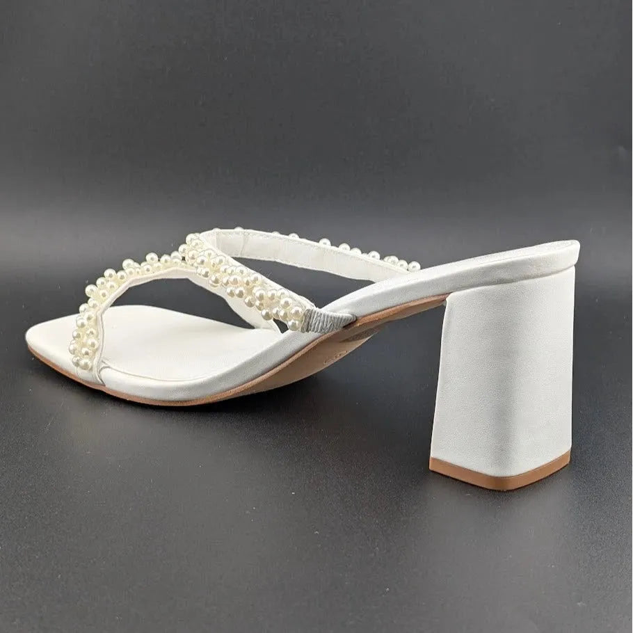 Womens Sz 8 Pearl Sandals Low Square Open Toe Block Chunky Heels Slip On Slides Avidirk