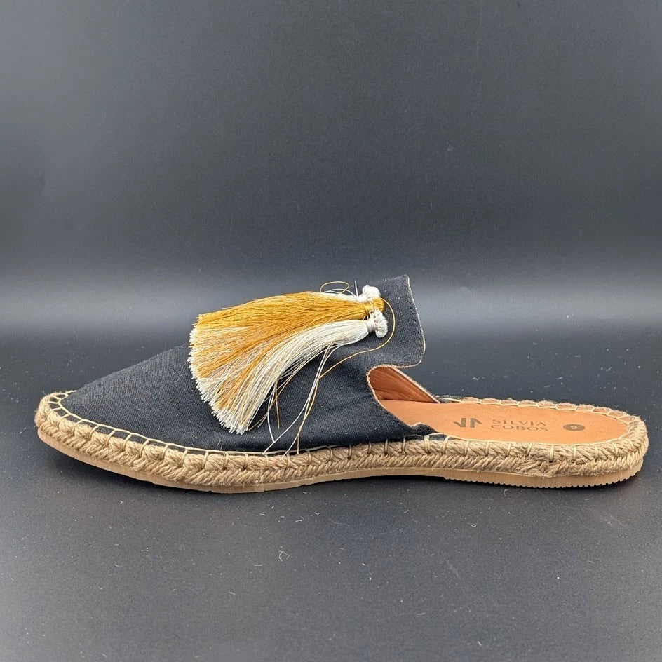*NEW* Silvia Cobos Size 9 Womens Slip On Tassel Espadrilles Black Canvas S solecomfort.shoes ( SoleComfort.shoes