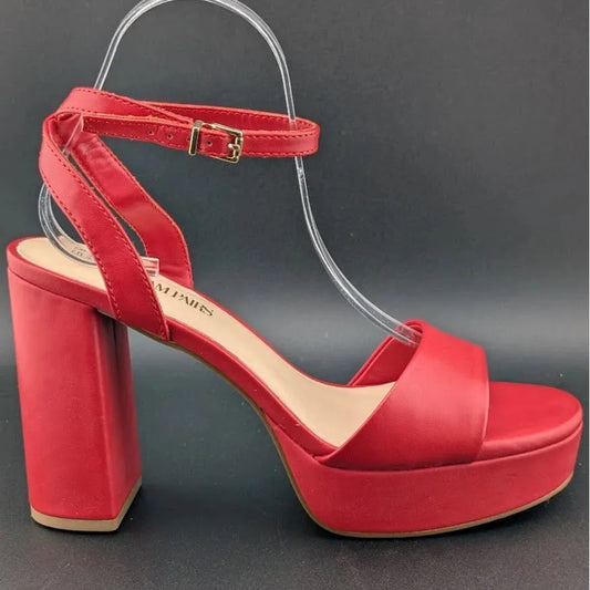 DREAM PAIRS Platform Heels SZ 8.5 Women Red Chunky Open Toe Ankle Strap Heels SoleComfort.shoes