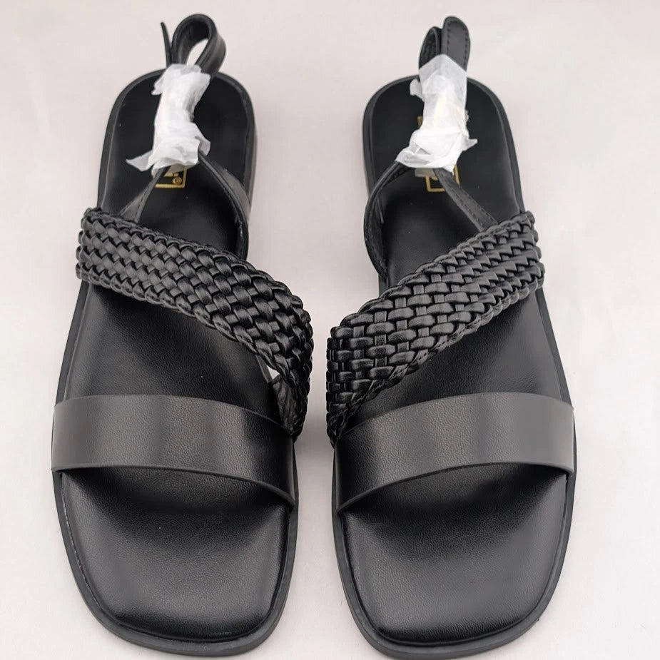 Women's Size 7.5 Black Open Toe Braided Ankle Strap Summer Sandals SoleComfort.shoes