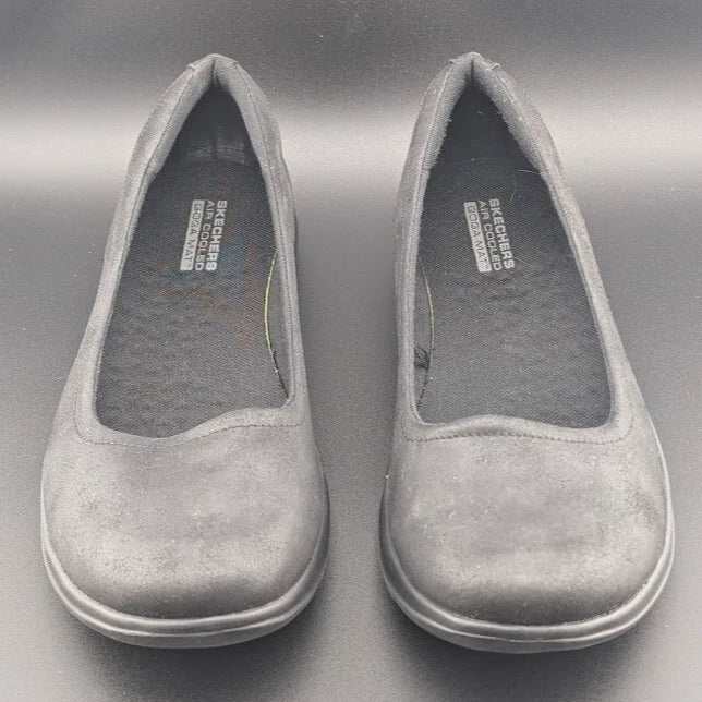 Pre-owned Women's Skechers Size 11 Go Walk Lite-Gem Black Faux Leather Ballet Flats Shoes
