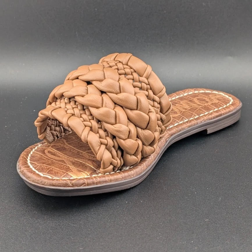 Sam Edelman Giada Flat Sandals Open Toe Women's Leather Light Cuoio Brown Size US5 EU35 SoleComfort.shoes