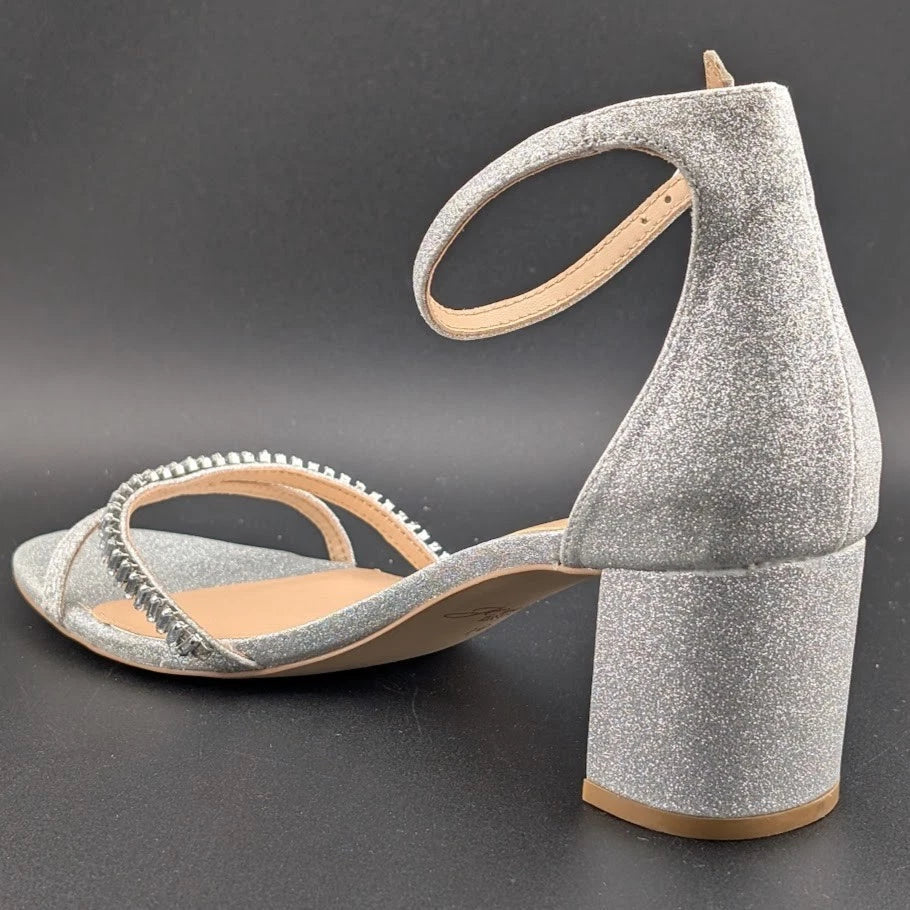 JEWEL BADGLEY MISCHKA Womens 10M Silver Joanne Open Toe Block Heel Sandal SoleComfort.shoes