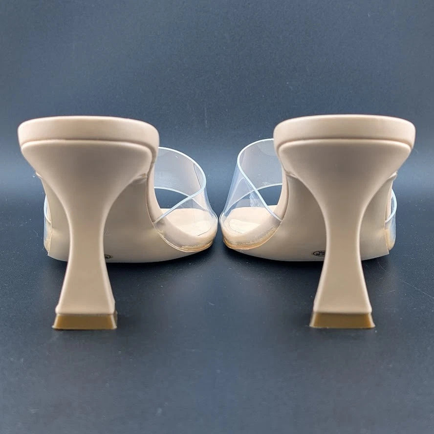 Women Size 7.5 Square Open Toe Low Kitten Heel Sandals Slip On Mule Slide SoleComfort.shoes