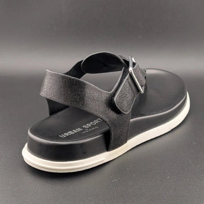 Urban Sport by J/Slides Freya Wos Size 6.5 Sporty Sandals Footbed Black Metallic SoleComfort.shoes