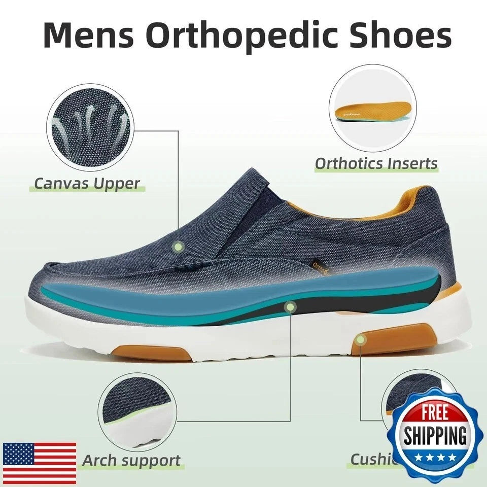 Pre-Owned OrthoComfoot Men's Orthopedic Comfy Casual Shoes Diabetic Plantar Fasciitis EU42