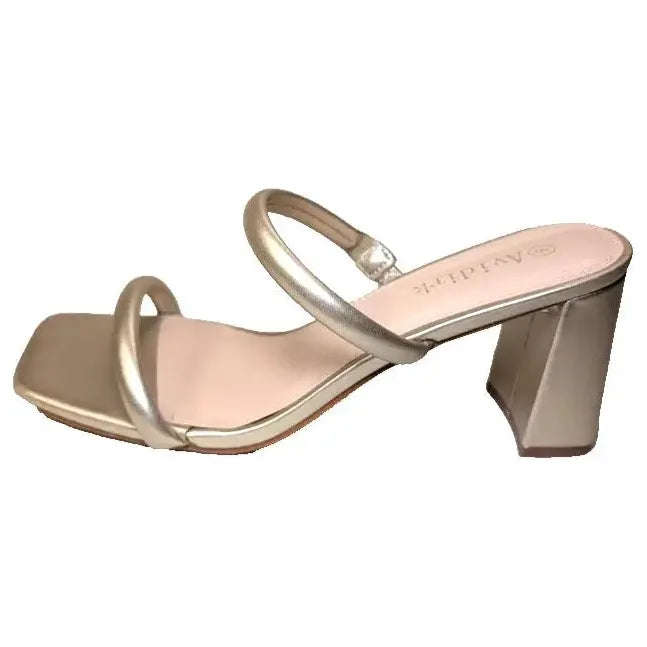 Pre-Owned Women's Size 8 Chunky Heeled Mule 2-Strap Sandal | Block Mid Heel Square Toe Dress Shoe Avidirk