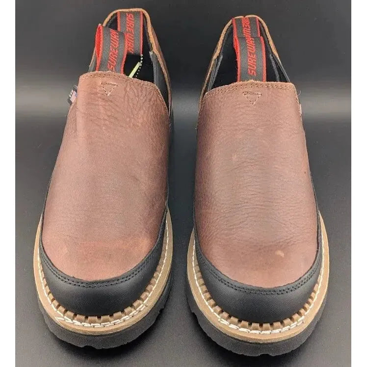 SUREWAY Men Size 10 Slip-On Work Boots SW501 Dk Brown Full Grain Tumbled Leather SUREWAY Men Work Boots Sureway