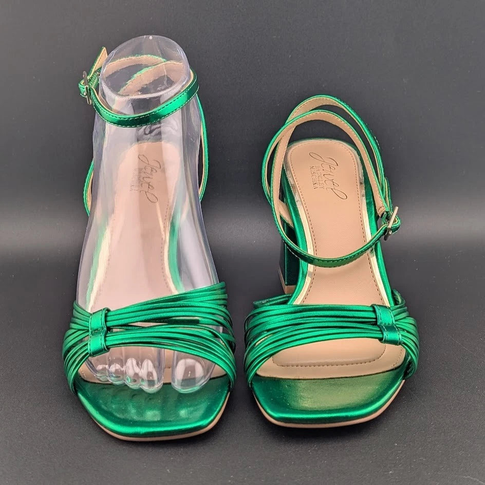 Jewel Badgley Mischka Sz 7.5 Michelle Ankle Strap Green Sandals Holiday Special SoleComfort.shoes