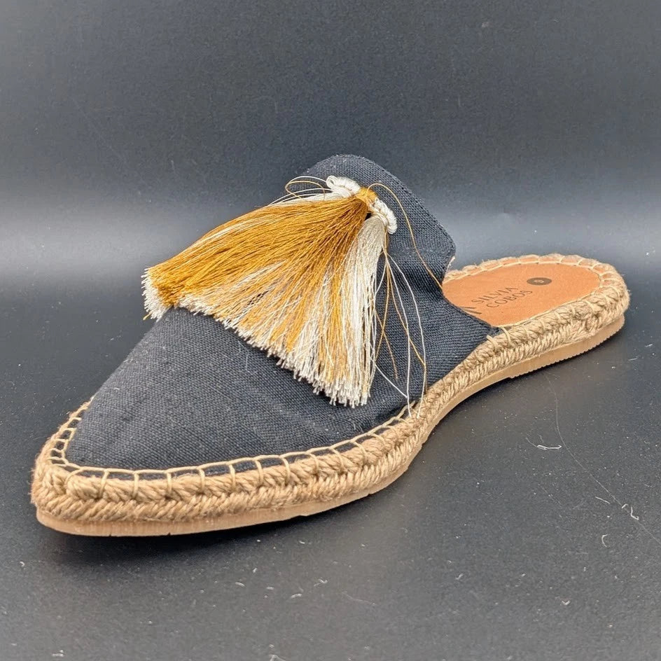 *NEW* Silvia Cobos Size 9 Womens Slip On Tassel Espadrilles Black Canvas S solecomfort.shoes ( SoleComfort.shoes