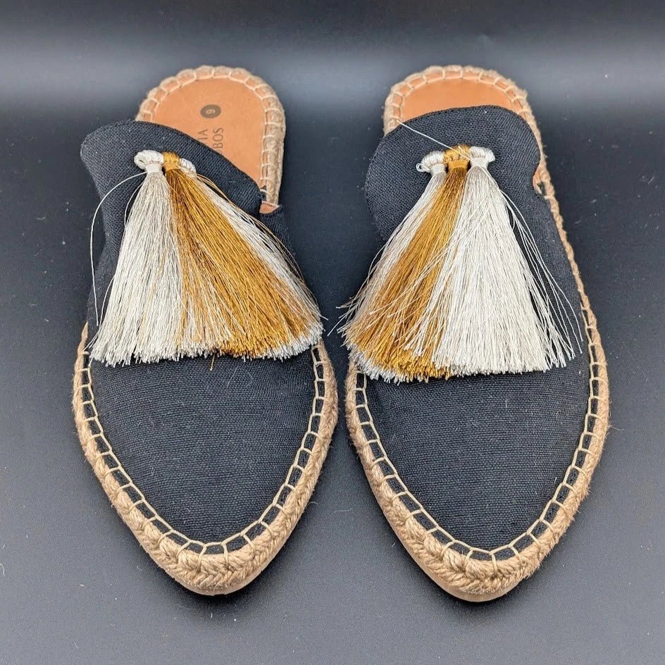 *NEW* Silvia Cobos Size 9 Womens Slip On Tassel Espadrilles Black Canvas S solecomfort.shoes ( SoleComfort.shoes