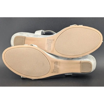 London Fog Women's Macey Demi-Wedge Rhinestone Sandals Silver Size 8 New In Box SoleComfort.shoes