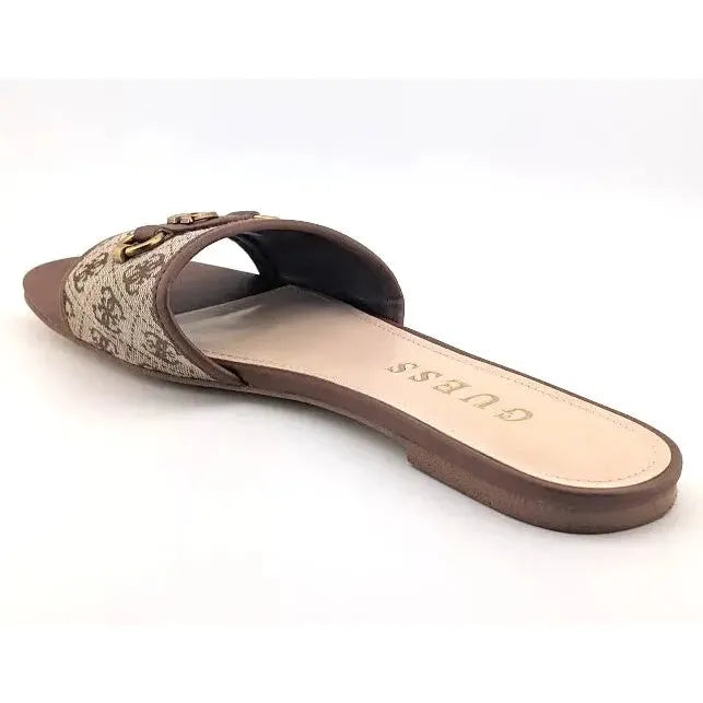 Pre-Owned Guess "Hammi" Women's Size 11 Slide Sandal Medium Brown with Medallion - SoleComfort.shoes