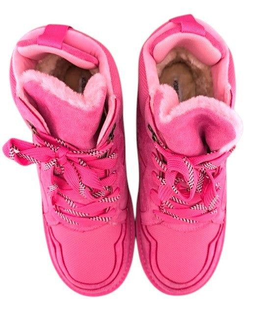 SoleComfort.shoes Robbin Girl Melika pink high top sneaker booties with cozy faux fur lining and lace-up closure